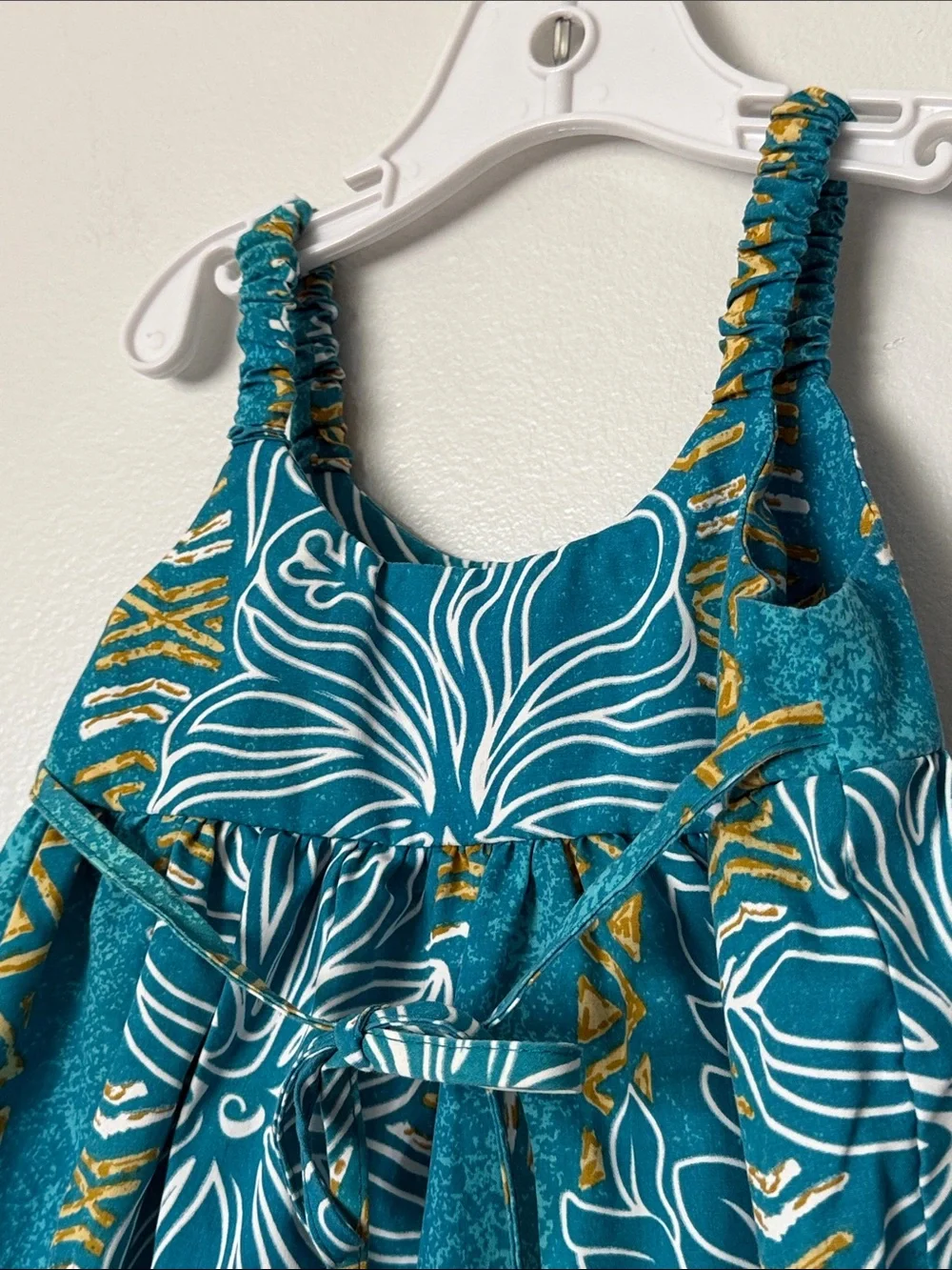 6 mos TROPICAL GROUP Hawaiian dress Honolulu baby girl teal floral cotton beach